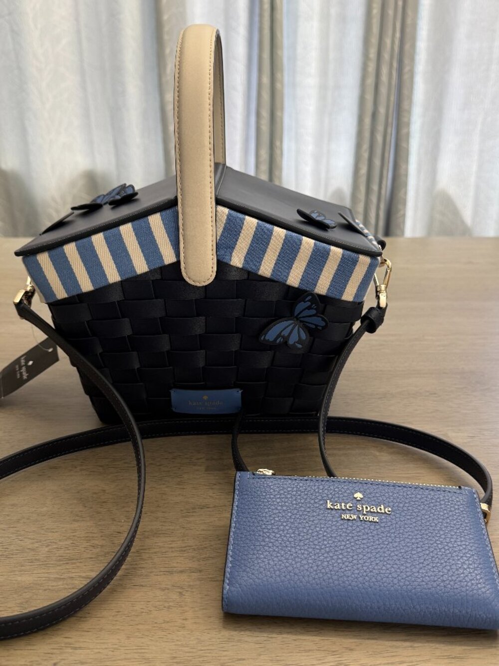 NWT Kate Spade Flutter Fly Picnic basket Bag & Compact Bifold Wallet